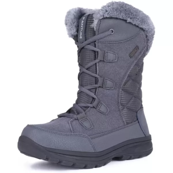 FANTURE Womens Waterproof MidCalf Snow Boot  Winter Thinsulate Insulation Warm Fur Lined  AntiSlip amp Lace Up Closure Cold Weather BootsStone Gray