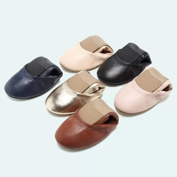 Womens Ballet Flat Lambskin Loafers Classic Round Toe Ballerina Casual Ladies Leather Shoes Foldable Portable Travel Roll Up Slipper for Women and Girl