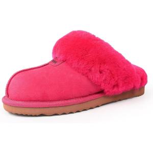 imageFANTURE Genuine Australian Sheepskin Women Slippers Memory Foam Fluffy Shearling Slippers Indoor Outdoor House Shoes with Warm Lining901berry