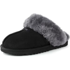 imageFANTURE Genuine Australian Sheepskin Women Slippers Memory Foam Fluffy Shearling Slippers Indoor Outdoor House Shoes with Warm Lining901blackgrey