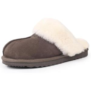 imageFANTURE Genuine Australian Sheepskin Women Slippers Memory Foam Fluffy Shearling Slippers Indoor Outdoor House Shoes with Warm Lining901coffee