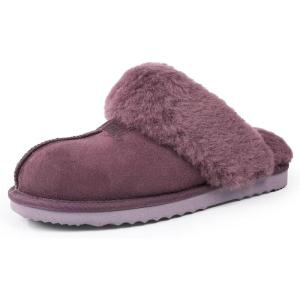 imageFANTURE Genuine Australian Sheepskin Women Slippers Memory Foam Fluffy Shearling Slippers Indoor Outdoor House Shoes with Warm Lining901purple