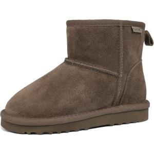 imageFANTURE Kids Snow Boots Boys Girls Winter Boots Cow Suede Warm Faux Fur Lined Durable ShoesLittle KidBig Kid902darktan