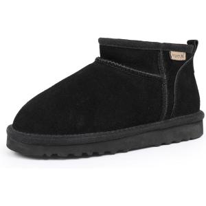 imageFANTURE Kids Snow Boots Boys Girls Winter Boots Cow Suede Warm Faux Fur Lined Durable ShoesLittle KidBig Kid912lblack
