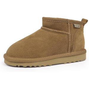 imageFANTURE Kids Snow Boots Boys Girls Winter Boots Cow Suede Warm Faux Fur Lined Durable ShoesLittle KidBig Kid912lchestnut