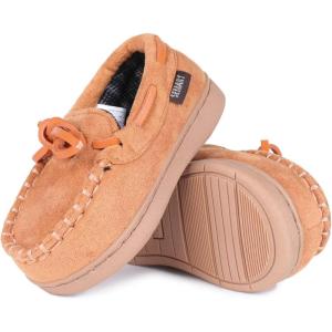 imageToddler Kids House Shoes Slippers with Memory Foam Fuzzy and Warm Cozy Comfort Fleece Clog Slip On Sole Protection for Boys Girls Indoor OutdoorChestnut