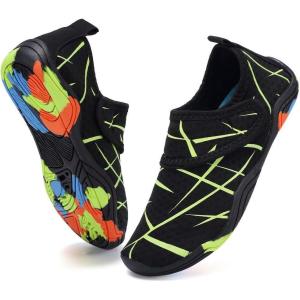 imageFANTURE Girls ampamp Boys Water Shoes Lightweight Comfort Sole Easy Walking Athletic Slip on Aqua SockToddlerLittle KidBig Kid3mblackgrn