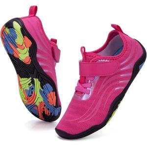 imageFANTURE Girls ampamp Boys Water Shoes Lightweight Comfort Sole Easy Walking Athletic Slip on Aqua SockToddlerLittle KidBig Kid565rose Red