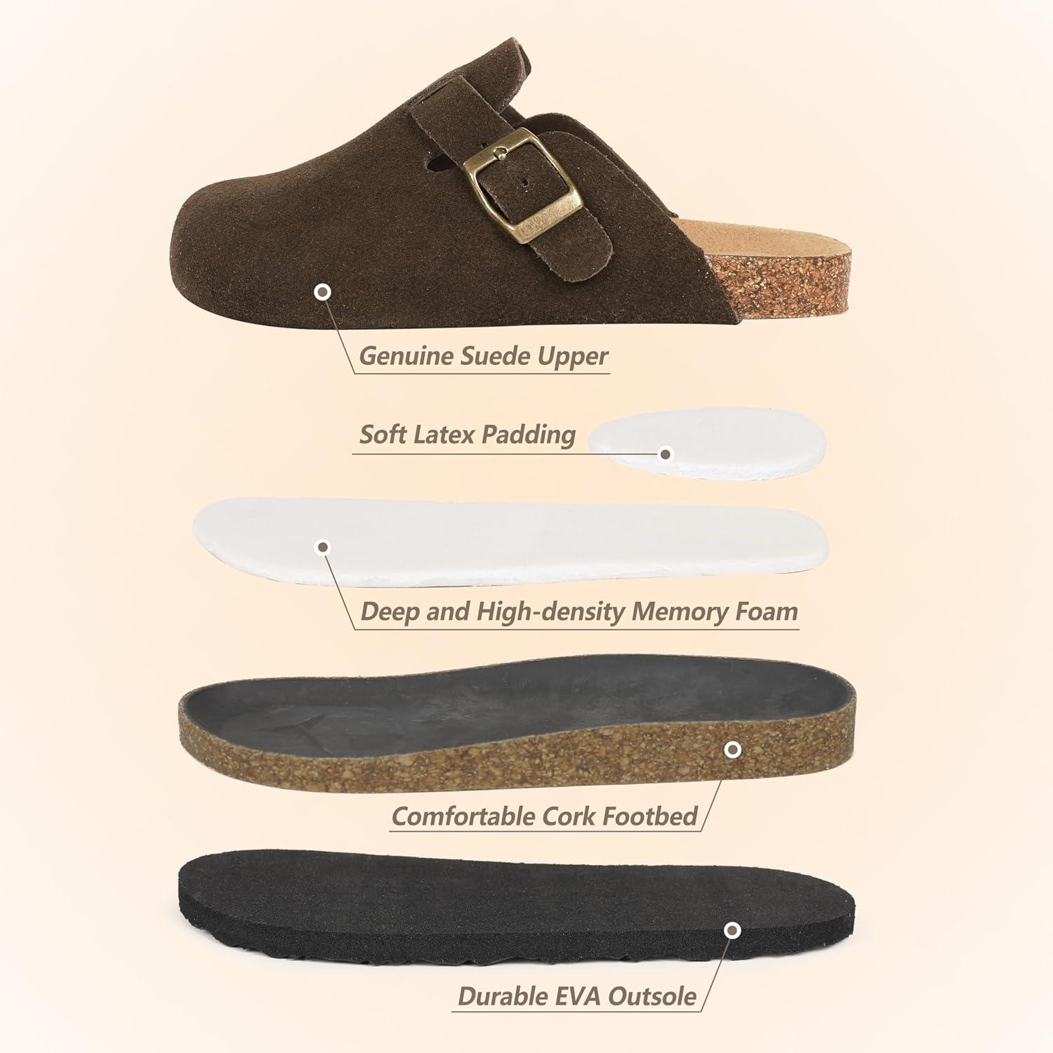 imageFANTURE Kids Genuine Suede Clogs with Cork Footbed  Adjustable Buckle Leather Sandals for Boys Girls Slip On Mules for Indoor ampamp Outdoor1032coffee