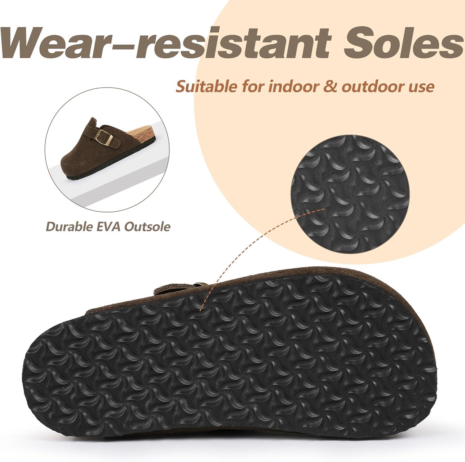 imageFANTURE Kids Genuine Suede Clogs with Cork Footbed  Adjustable Buckle Leather Sandals for Boys Girls Slip On Mules for Indoor ampamp Outdoor1032coffee