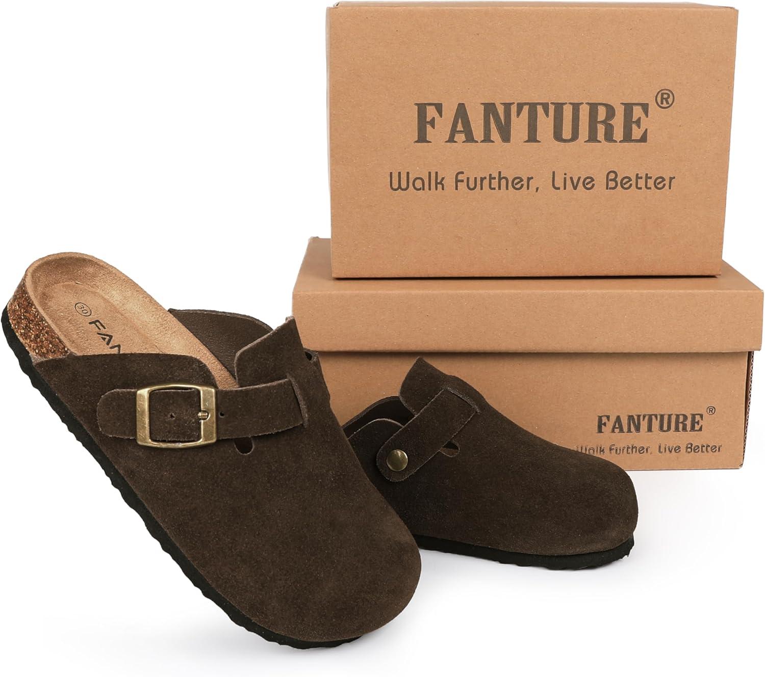imageFANTURE Kids Genuine Suede Clogs with Cork Footbed  Adjustable Buckle Leather Sandals for Boys Girls Slip On Mules for Indoor ampamp Outdoor1032coffee