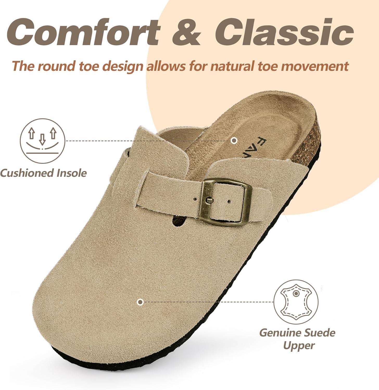 imageFANTURE Kids Genuine Suede Clogs with Cork Footbed  Adjustable Buckle Leather Sandals for Boys Girls Slip On Mules for Indoor ampamp Outdoor1032khaki