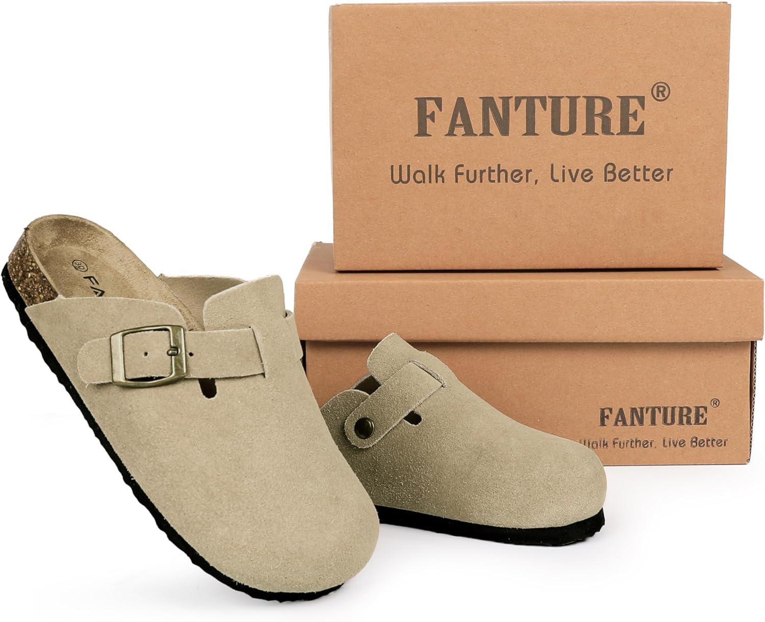 imageFANTURE Kids Genuine Suede Clogs with Cork Footbed  Adjustable Buckle Leather Sandals for Boys Girls Slip On Mules for Indoor ampamp Outdoor1032khaki