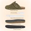 imageFANTURE Kids Genuine Suede Clogs with Cork Footbed  Adjustable Buckle Leather Sandals for Boys Girls Slip On Mules for Indoor ampamp Outdoor1032green