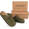 imageFANTURE Kids Genuine Suede Clogs with Cork Footbed  Adjustable Buckle Leather Sandals for Boys Girls Slip On Mules for Indoor ampamp Outdoor1032green