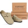 imageFANTURE Kids Genuine Suede Clogs with Cork Footbed  Adjustable Buckle Leather Sandals for Boys Girls Slip On Mules for Indoor ampamp Outdoor1032khaki