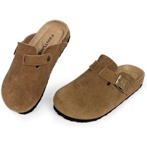 imageFANTURE Kids Genuine Suede Clogs with Cork Footbed  Adjustable Buckle Leather Sandals for Boys Girls Slip On Mules for Indoor ampamp Outdoor1032brown