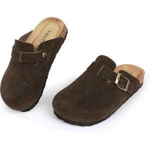 imageFANTURE Kids Genuine Suede Clogs with Cork Footbed  Adjustable Buckle Leather Sandals for Boys Girls Slip On Mules for Indoor ampamp Outdoor1032coffee
