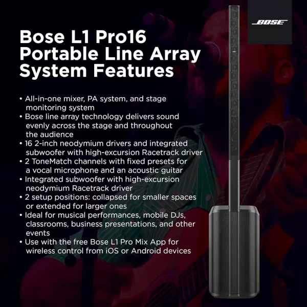 Bose L1 Pro16  Portable PA System Portable Line Array Speaker with Integrated Bluetooth builtin mixer and wireless App controlBlack