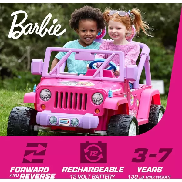 Power Wheels Barbie Jeep Wrangler RideOn Toy with Music BatteryPowered Preschool Toy MultiTerrain Traction Seats 2 Ages 3 YearsBarbie Jeep  Battery