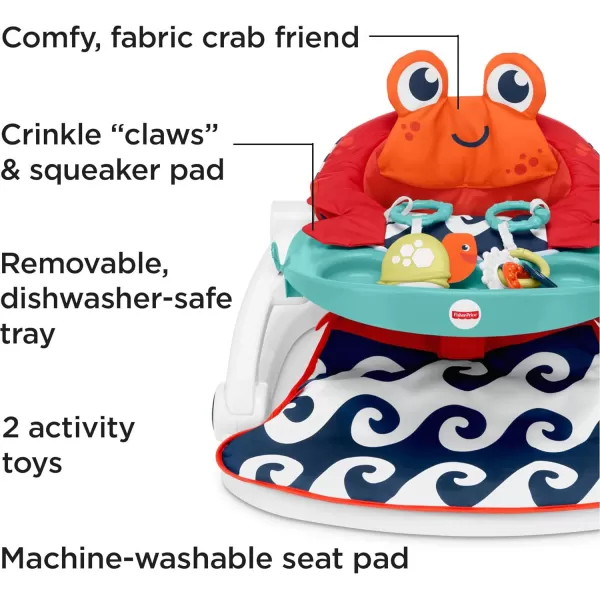 FisherPrice Baby Portable Baby Chair SitMeUp Floor Seat With Snack Tray And Developmental ToysCrinkle amp Squeaker Seat Pad CrabCrab