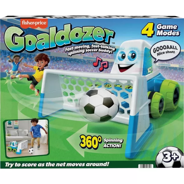 FisherPrice Electronic Soccer Game Goaldozer Motorized Net with Lights amp Sounds for Preschool Sports Play Ages 3 YearsSimplified Packaging