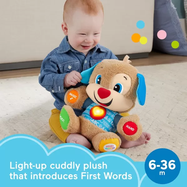 FisherPrice Laugh  Learn Baby Learning Toy Smart Stages Puppy Plush with Lights Music and Educational Content for Ages 6MPuppy  Blue