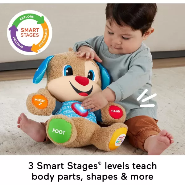 FisherPrice Laugh  Learn Baby Learning Toy Smart Stages Puppy Plush with Lights Music and Educational Content for Ages 6MPuppy  Blue