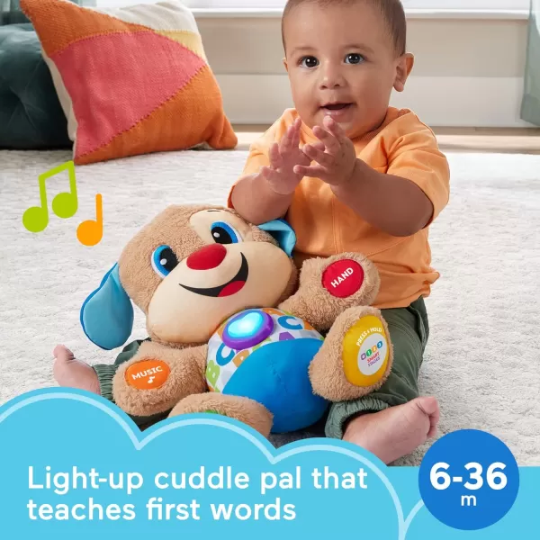 FisherPrice Laugh  Learn Baby Learning Toy Smart Stages Puppy Plush with Lights Music and Educational Content for Ages 6MPuppy  White