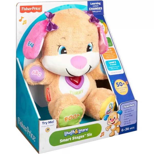 FisherPrice Laugh  Learn Baby Learning Toy Smart Stages Puppy Plush with Lights Music and Educational Content for Ages 6MSis  Pink