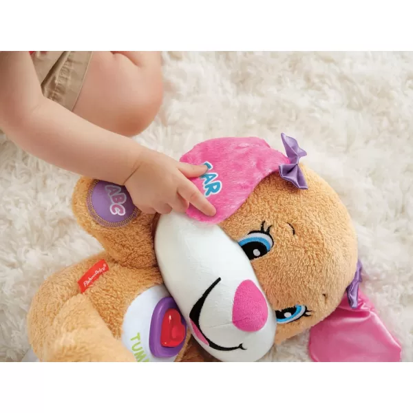 FisherPrice Laugh  Learn Baby Learning Toy Smart Stages Puppy Plush with Lights Music and Educational Content for Ages 6MSis  Pink