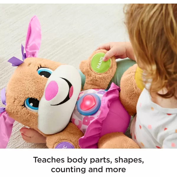 FisherPrice Laugh  Learn Baby Learning Toy Smart Stages Puppy Plush with Lights Music and Educational Content for Ages 6MSis  Pink