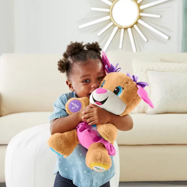 FisherPrice Laugh  Learn Baby Learning Toy Smart Stages Puppy Plush with Lights Music and Educational Content for Ages 6MSis  Pink