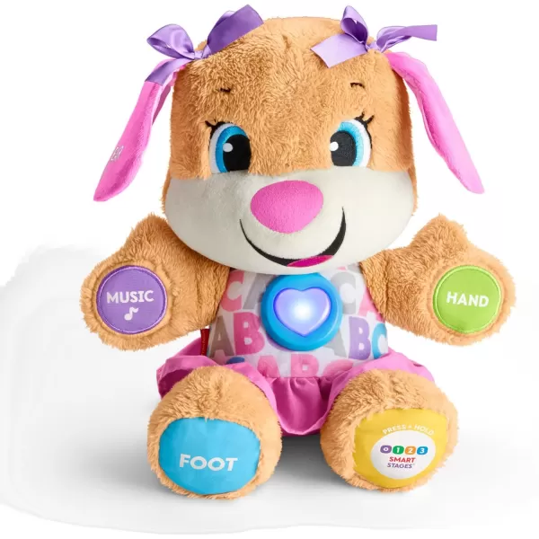 FisherPrice Laugh  Learn Baby Learning Toy Smart Stages Puppy Plush with Lights Music and Educational Content for Ages 6MSis  Pink