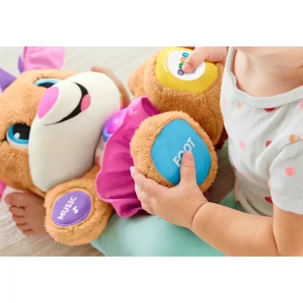 FisherPrice Laugh  Learn Baby Learning Toy Smart Stages Puppy Plush with Lights Music and Educational Content for Ages 6MSis  Pink