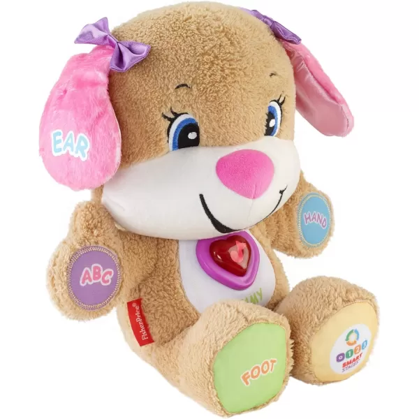 FisherPrice Laugh  Learn Baby Learning Toy Smart Stages Puppy Plush with Lights Music and Educational Content for Ages 6MSis  Pink