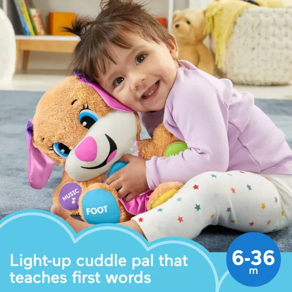 FisherPrice Laugh  Learn Baby Learning Toy Smart Stages Puppy Plush with Lights Music and Educational Content for Ages 6MSis  Pink