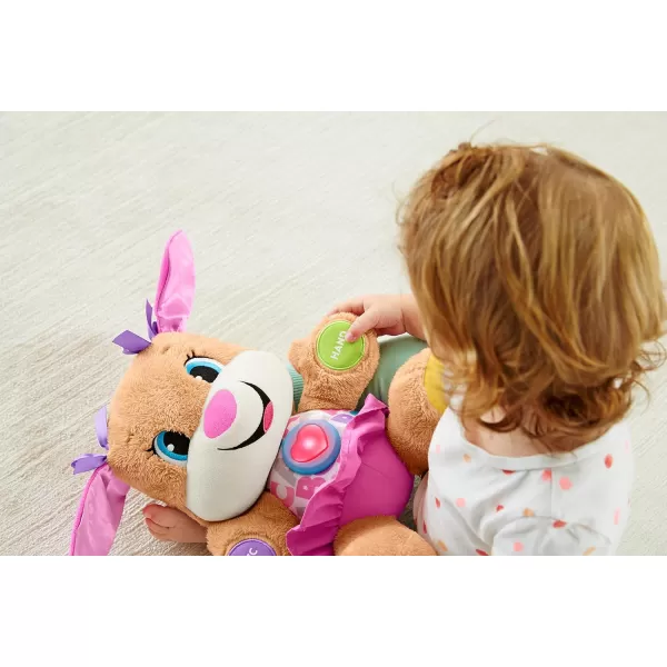 FisherPrice Laugh  Learn Baby Learning Toy Smart Stages Puppy Plush with Lights Music and Educational Content for Ages 6MSis  Pink