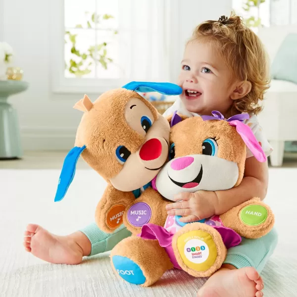 FisherPrice Laugh  Learn Baby Learning Toy Smart Stages Puppy Plush with Lights Music and Educational Content for Ages 6MSis  Pink