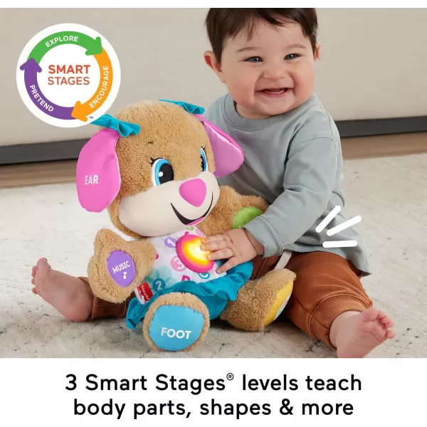 FisherPrice Laugh  Learn Baby Learning Toy Smart Stages Puppy Plush with Lights Music and Educational Content for Ages 6MSis  Teal