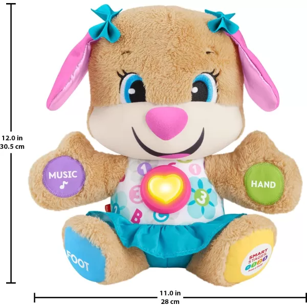 FisherPrice Laugh  Learn Baby Learning Toy Smart Stages Puppy Plush with Lights Music and Educational Content for Ages 6MSis  Teal