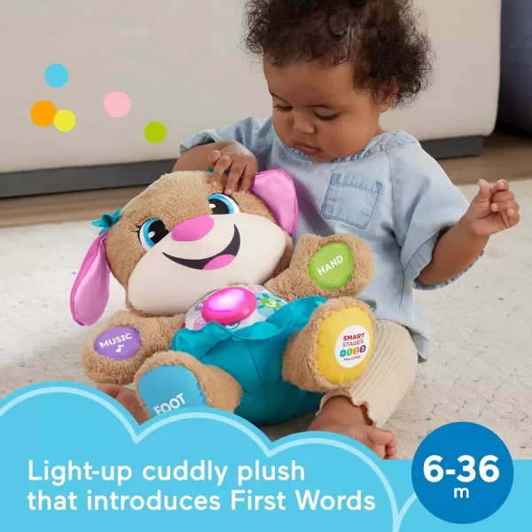 FisherPrice Laugh  Learn Baby Learning Toy Smart Stages Puppy Plush with Lights Music and Educational Content for Ages 6MSis  Teal