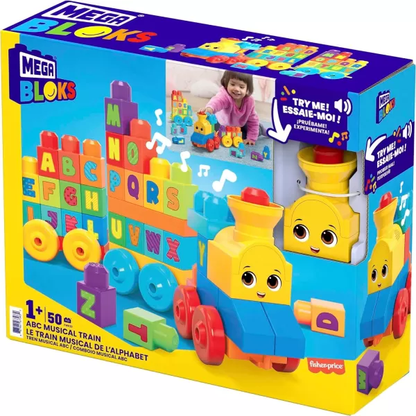 MEGA BLOKS FisherPrice ABC Blocks Building Toy ABC Musical Train with 50 Pieces Music and Sounds for Toddlers Gift Ideas for Kids Age 1 YearsMEGA BLOKS FisherPrice ABC Blocks Building Toy ABC Musical Train with 50 Pieces Music and Sounds for Toddlers Gift Ideas for Kids Age 1 Years