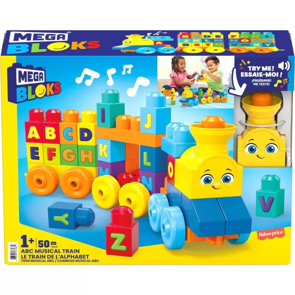 MEGA BLOKS FisherPrice ABC Blocks Building Toy ABC Musical Train with 50 Pieces Music and Sounds for Toddlers Gift Ideas for Kids Age 1 YearsMEGA BLOKS FisherPrice ABC Blocks Building Toy ABC Musical Train with 50 Pieces Music and Sounds for Toddlers Gift Ideas for Kids Age 1 Years