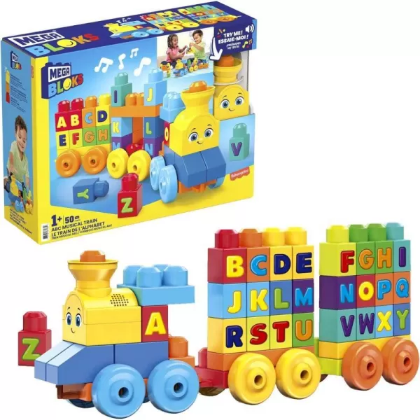 MEGA BLOKS FisherPrice ABC Blocks Building Toy ABC Musical Train with 50 Pieces Music and Sounds for Toddlers Gift Ideas for Kids Age 1 YearsMEGA BLOKS FisherPrice ABC Blocks Building Toy ABC Musical Train with 50 Pieces Music and Sounds for Toddlers Gift Ideas for Kids Age 1 Years