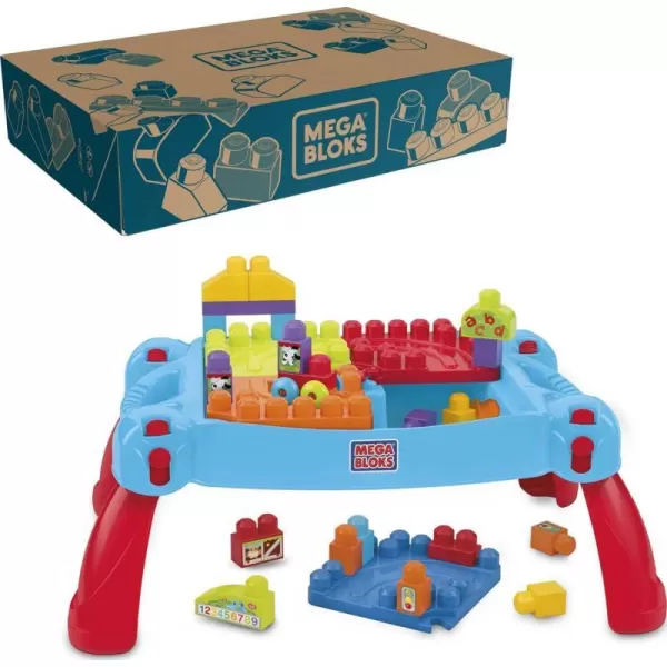 MEGA Bloks Fisher Price Toddler Building Blocks Build N Learn Activity Table with 30 Pieces Toy Car and Storage Blue Portable Gift Ideas for KidsMEGA Bloks Fisher Price Toddler Building Blocks Build N Learn Activity Table with 30 Pieces Toy Car and Storage Blue Portable Gift Ideas for Kids