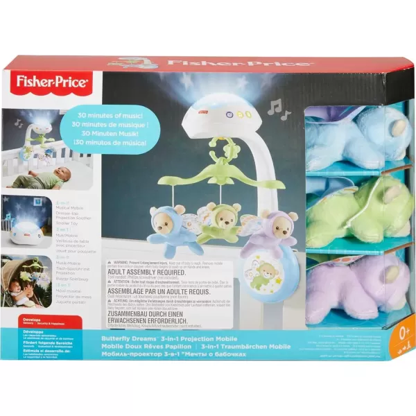 FisherPrice Baby Crib Toy 3in1 Projection Mobile Butterfly Dreams Sound Machine with Light Projection for Newborn to ToddlerButterfly Dreams