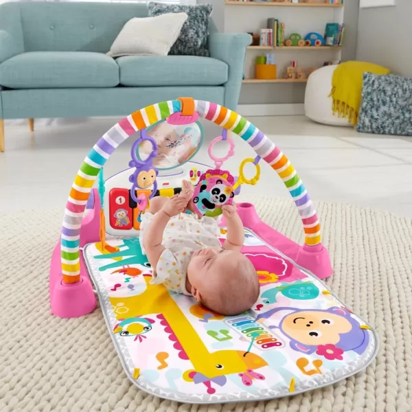 FisherPrice Baby Gift Set Deluxe Kick amp Play Piano Gym amp MaracasPlaymat amp Musical Toy with Smart Stages Learning Content plus 2 Rattles Amazon ExclusiveKick N Play Pink