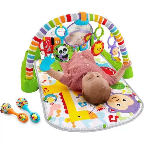 FisherPrice Baby Gift Set Deluxe Kick amp Play Piano Gym amp MaracasPlaymat amp Musical Toy with Smart Stages Learning Content plus 2 Rattles Amazon ExclusiveKick N Play Green  Maracas