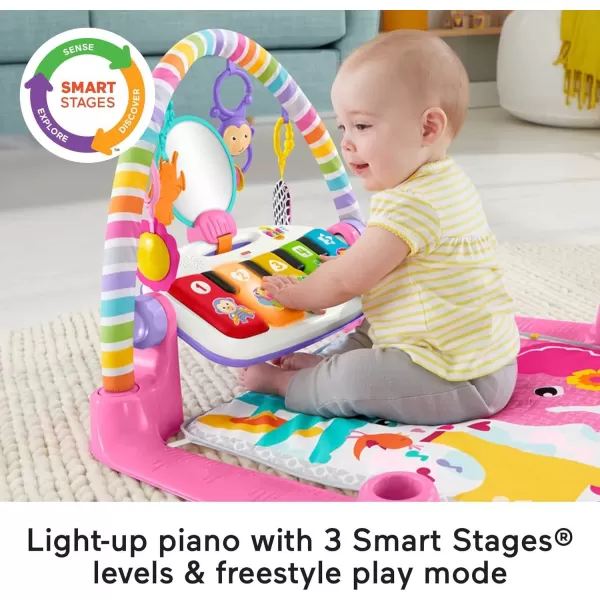 FisherPrice Baby Gift Set Deluxe Kick amp Play Piano Gym amp MaracasPlaymat amp Musical Toy with Smart Stages Learning Content plus 2 Rattles Amazon ExclusiveKick N Play Pink